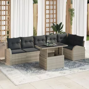   7 darabos kerti kanapé szett párnákkal világos szürke műrattan