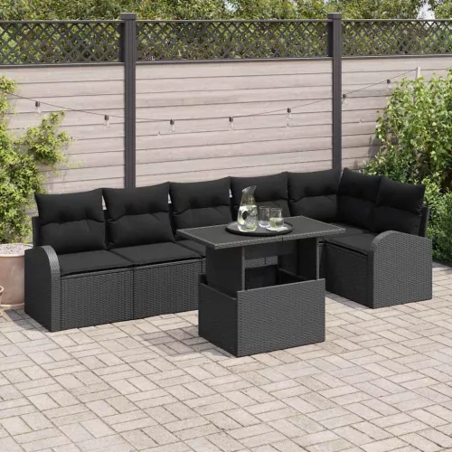 Kerti Kanapé Szett párnával 7 pcs Fekete 100 x 55 x 73 cm