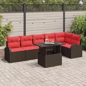   vidaXL Kerti Kanapé Szett tárolóval 7 pcs Barna és Piros polirattan