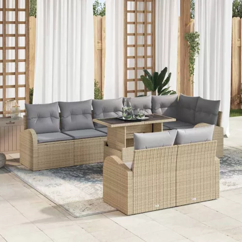 vidaXL Kerti Kanapé Szett 9 pcs Beige és Világosszürke polirattan