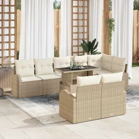   vidaXL Kerti Kanapé Szett tárolóval 9 pcs Beige és krém polirattan