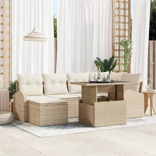 Kerti Kanapé Szett 7 db Beige és krém polirattan