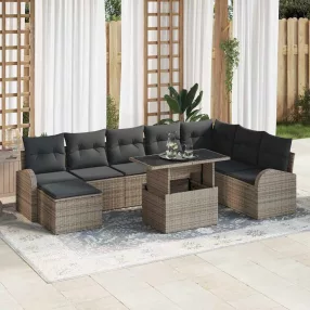   Kerti Kanapé Szett 9 pcs Szürke Mű rattan, porszórt acél