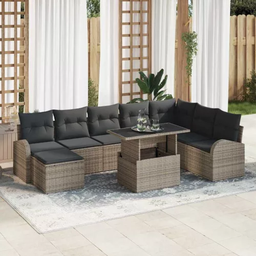 Kerti Kanapé Szett 9 pcs Szürke Mű rattan, porszórt acél