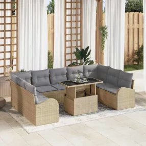   Kerti Kanapé Szett 10 db Beige és Világosszürke polirattan