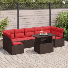   vidaXL Kerti Kanapé Szett párnával 8 pcs Barna és Piros polirattan
