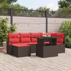   vidaXL Kerti Kanapé Szett tárolóval 7 pcs Barna és Piros Poli rattan