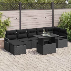 Kerti Kanapé Szett tárolóval 8 pcs Fekete polirattan
