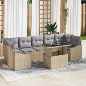   Kerti Kanapé Szett 8 db Beige és Világosszürke polirattan