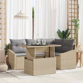   Kerti Kanapé Szett 5 pcs Beige és Világosszürke polirattan