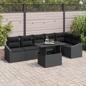   Kerti Kanapé Szett párnával tárolóval 7 pcs Fekete polirattan