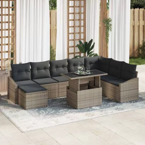 vidaXL Kanapé Szett párnával tárolóval 9 pcs Szürke polirattan