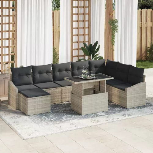 vidaXL Kanapé Szett párnával tárolóval 9 pcs Világosszürke polirattan