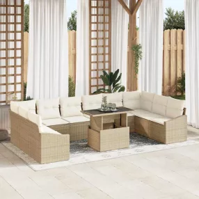 Kanapé Szett párnával 11 pcs Beige és krém polirattan