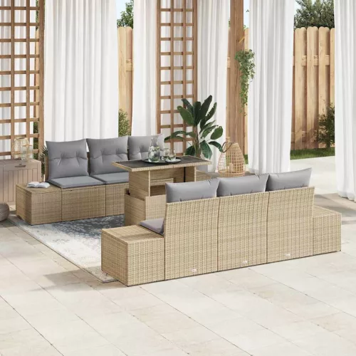 Kanapé Szett 7 db Beige és Világosszürke polirattan