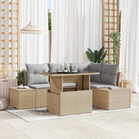   Kerti Kanapé Szett 5 db Beige és Világosszürke polirattan
