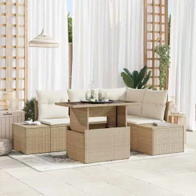 Kerti Kanapé Szett 5 db Beige és krém polirattan
