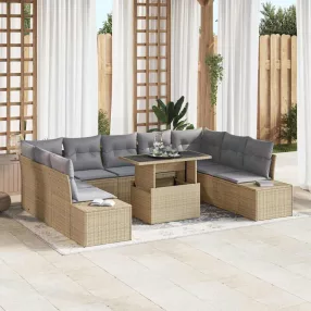   Kerti Kanapé Szett 10 db Beige és Világosszürke polirattan