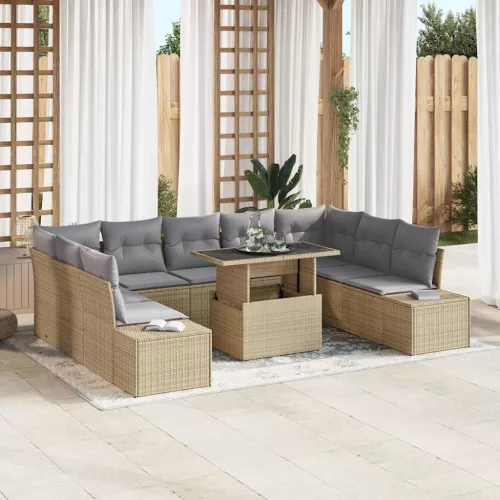 Kerti Kanapé Szett 10 db Beige és Világosszürke polirattan