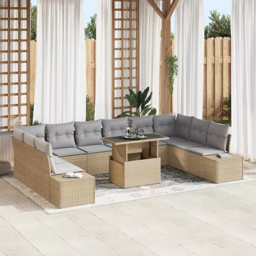 Kerti Kanapé Szett párnával 11 pcs bézs és világosszürke