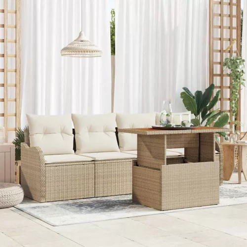 Kerti Kanapé Szett 5 db Beige és krém polirattan