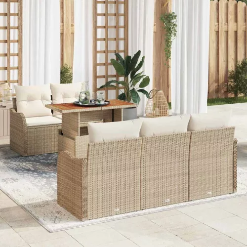 Kerti Kanapé Szett 6 db Beige és krém polirattan