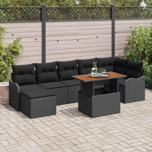 Kerti Kanapé Szett párnával tárolóval 8 pcs Fekete