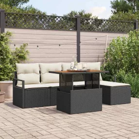 Kerti Kanapé Szett 6 db Fekete polirattan