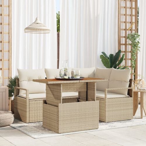 5 darabos kerti kanapé szett párnával Bézs Poli Rattan Acacia