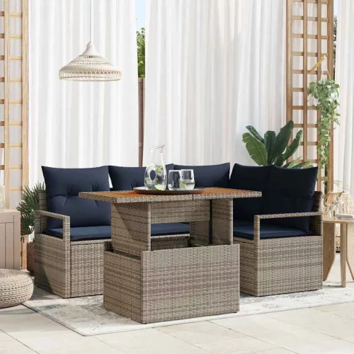 vidaXL Kert étkező szett párnával 5 pcs Szürke és Tengerész Kék
