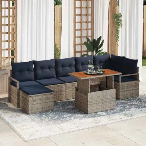 vidaXL Kert étkező szett párnával 8 pcs Szürke és Tengerész Kék