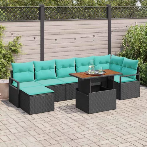 vidaXL Kert étkező szett párnával 8 pcs Fekete és Kékeszöld
