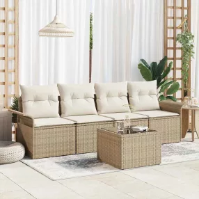   vidaXL Kerti Kanapé Szett párnával 5 pcs Beige és krém polirattan
