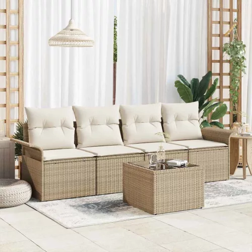 vidaXL Kerti Kanapé Szett párnával 5 pcs Beige és krém polirattan
