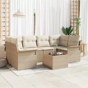   vidaXL Kerti Kanapé Szett párnával tárolóval 7 pcs Beige és krém