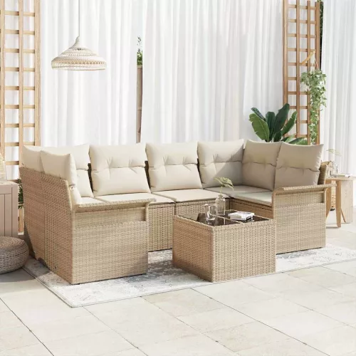 vidaXL Kerti Kanapé Szett párnával tárolóval 7 pcs Beige és krém
