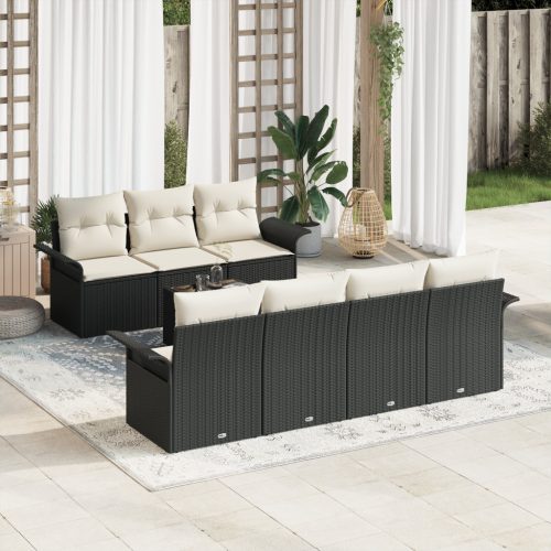 8 darabos kerti kanapé szett párnákkal fekete polyrattan