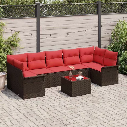 vidaXL Kerti Kanapé Szett párnával 8 pcs Beige és Piros polirattan
