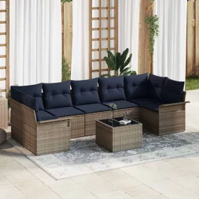   vidaXL Kerti Kanapé Szett 8 pcs Szürke és Tengerész Kék polirattan