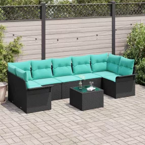   vidaXL Kerti Kanapé Szett párnával 8 pcs Fekete és Türkiz polirattan