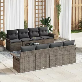   Kerti Kanapé Szett 9 pcs Szürke Poli rattan és acél és üveg
