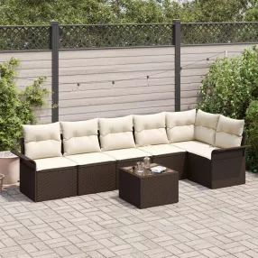   6 Darabos Kerti Sofa Szett Párnákkal Szürke Poli Rattan, 2-Személyes Kerti Sofa Tárolással és Párnákkal Barna Poli Rattan