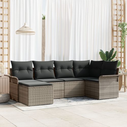 6 részes kertibútor szett párnákkal Szürke Poli Rattan, 2 személyes kertibútor tárolóval és párnákkal Szürke Poli Rattan