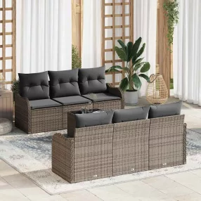   vidaXL Kerti Kanapé Szett 7 pcs Szürke Poli Rattan és Acél és Üveg