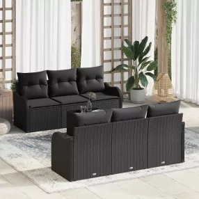   vidaXL Kerti Kanapé Szett 7 pcs Fekete Poli Rattan és Acél és Üveg
