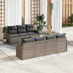   Kerti Kanapé Szett 8 pcs Szürke Poli Rattan és Acél és Üveg