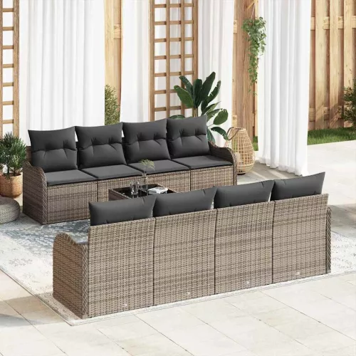 vidaXL Kerti Kanapé Szett 9 pcs Szürke Poli Rattan és Acél és Üveg