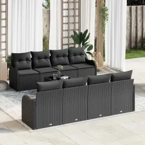   vidaXL Kerti Kanapé Szett 9 pcs Fekete Poli Rattan és Acél és Üveg