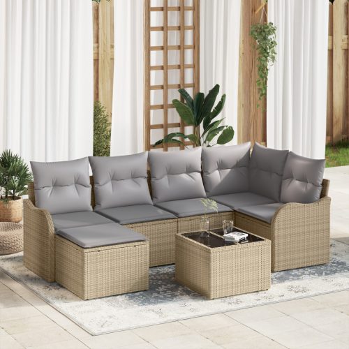 7 részes kertkanapé szett párnákkal fekete poly rattan