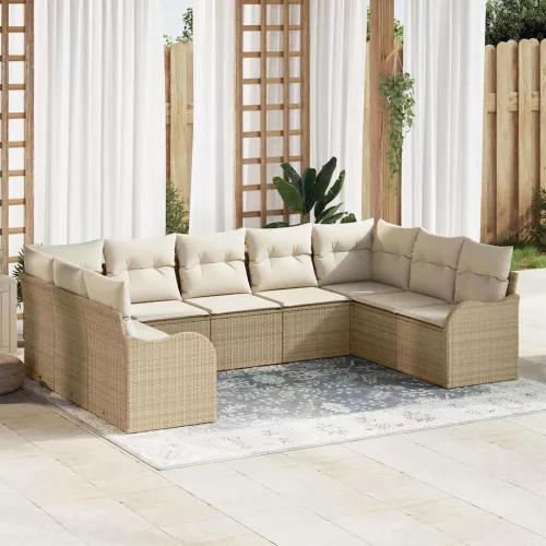 Kerti Kanapé Szett párnával 9 pcs Beige, fehér Poli rattan